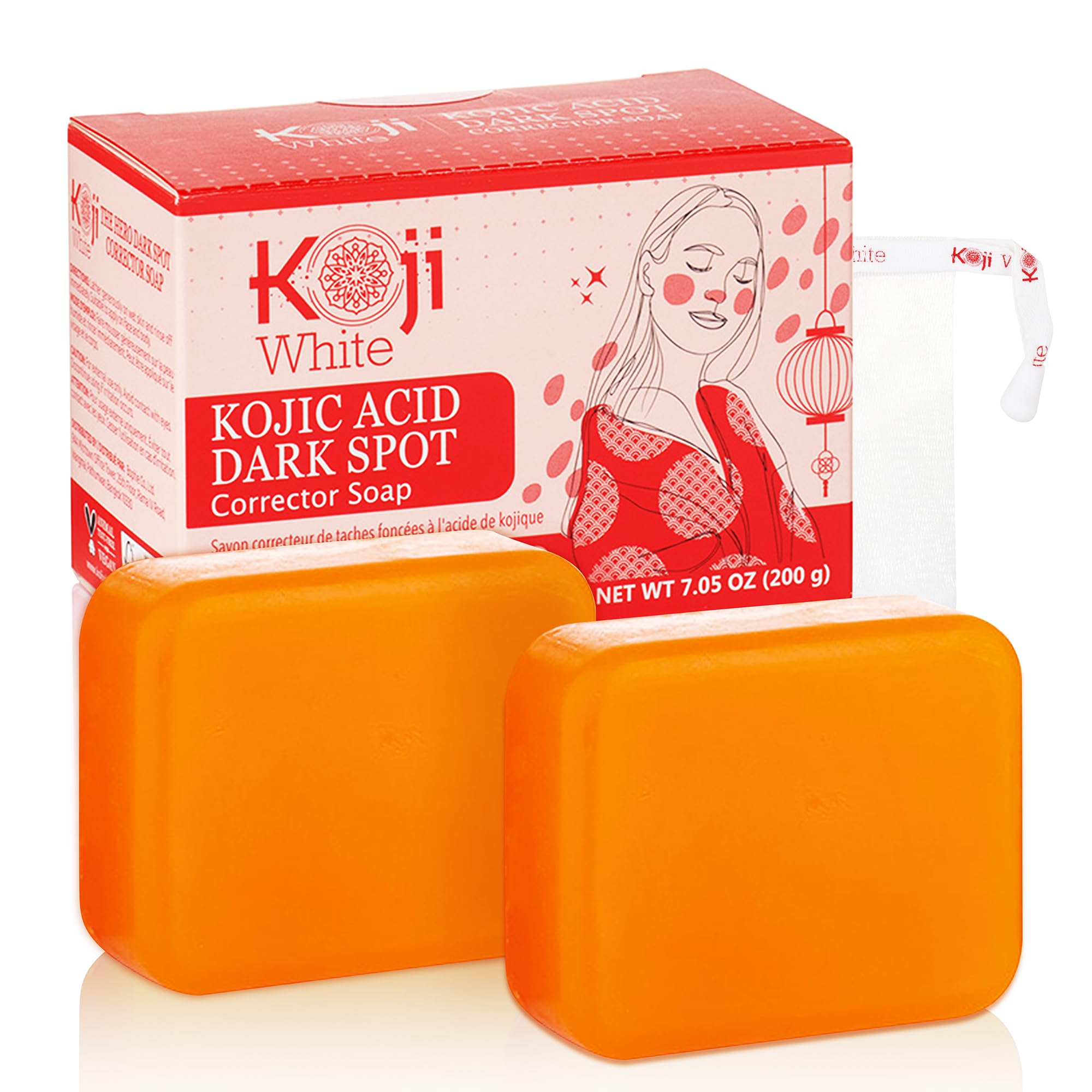 Koji White 4% Kojic Acid Dark Spot Corrector Soap For Exfoliating & Moisturizes with Vitamin C, Licorice Root Extract, Hydrating & Even Skin Tone Cleansing Bar for Face & Body, Vegan, 3.52 Oz (2 Bars)